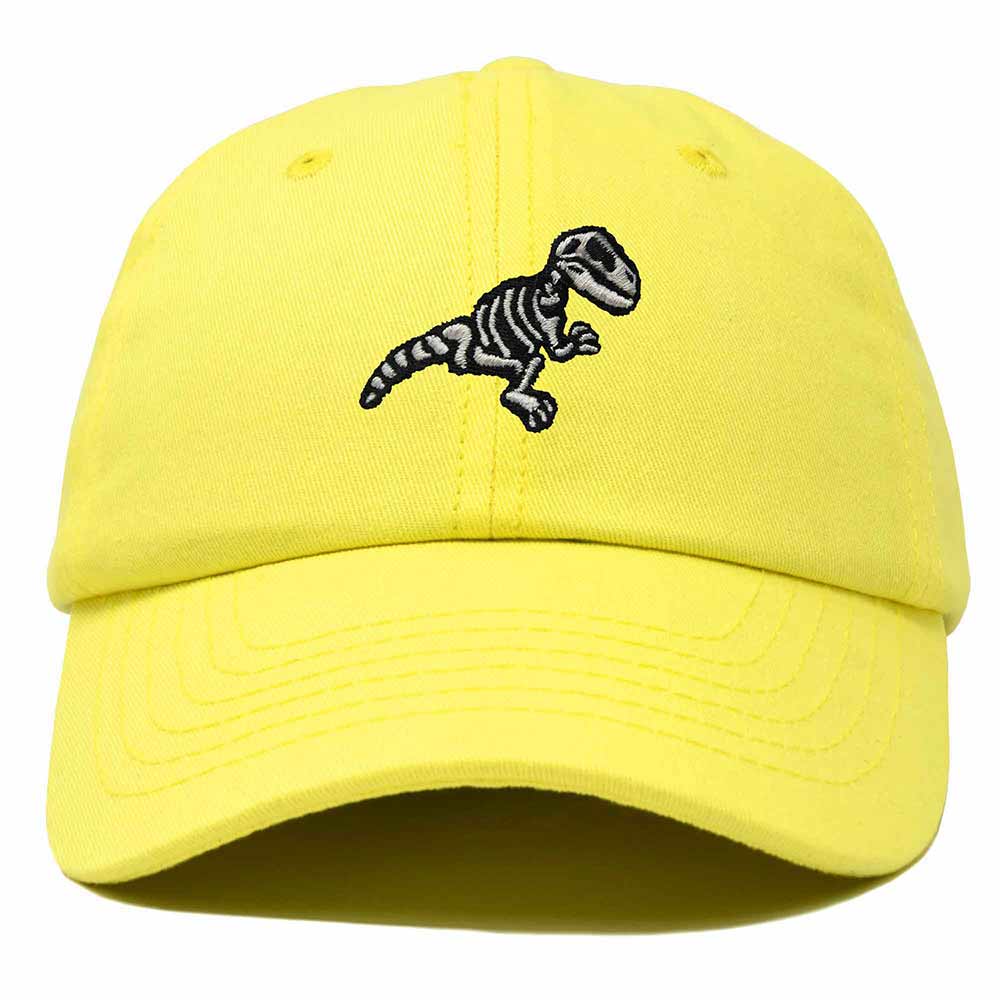 Dalix Fossil Embroidered Dinosaur T Rex Cotton Dad Hat Baseball Cap Adjustable Mens in Yellow
