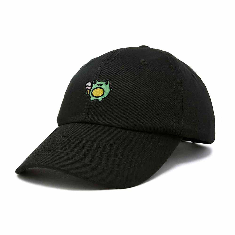 Dalix Gelato Frog Embroidered Womens Cotton Dad Hat Baseball Cap Adjustable in Black