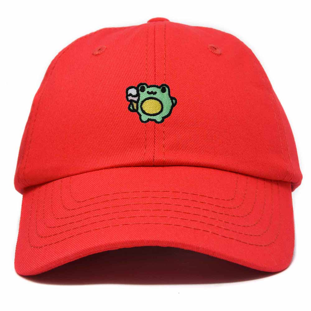 Dalix Gelato Frog Embroidered Womens Cotton Dad Hat Baseball Cap Adjustable in Red
