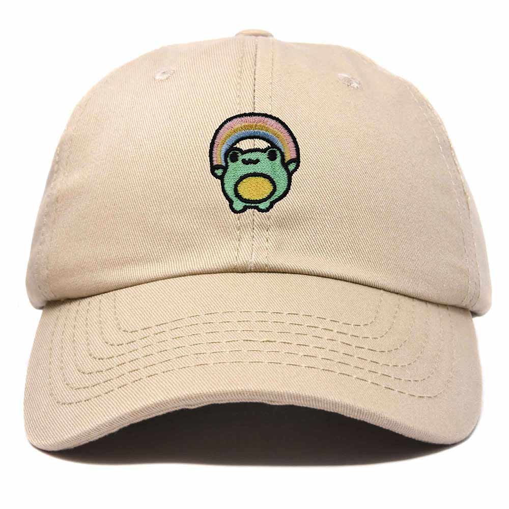 Dalix Rainbow Frog Embroidered Womens Cotton Dad Hat Baseball Cap Adjustable in Khaki