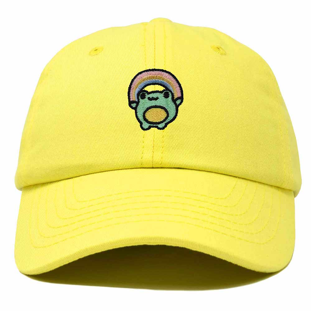 Dalix Rainbow Frog Embroidered Womens Cotton Dad Hat Baseball Cap Adjustable in Yellow