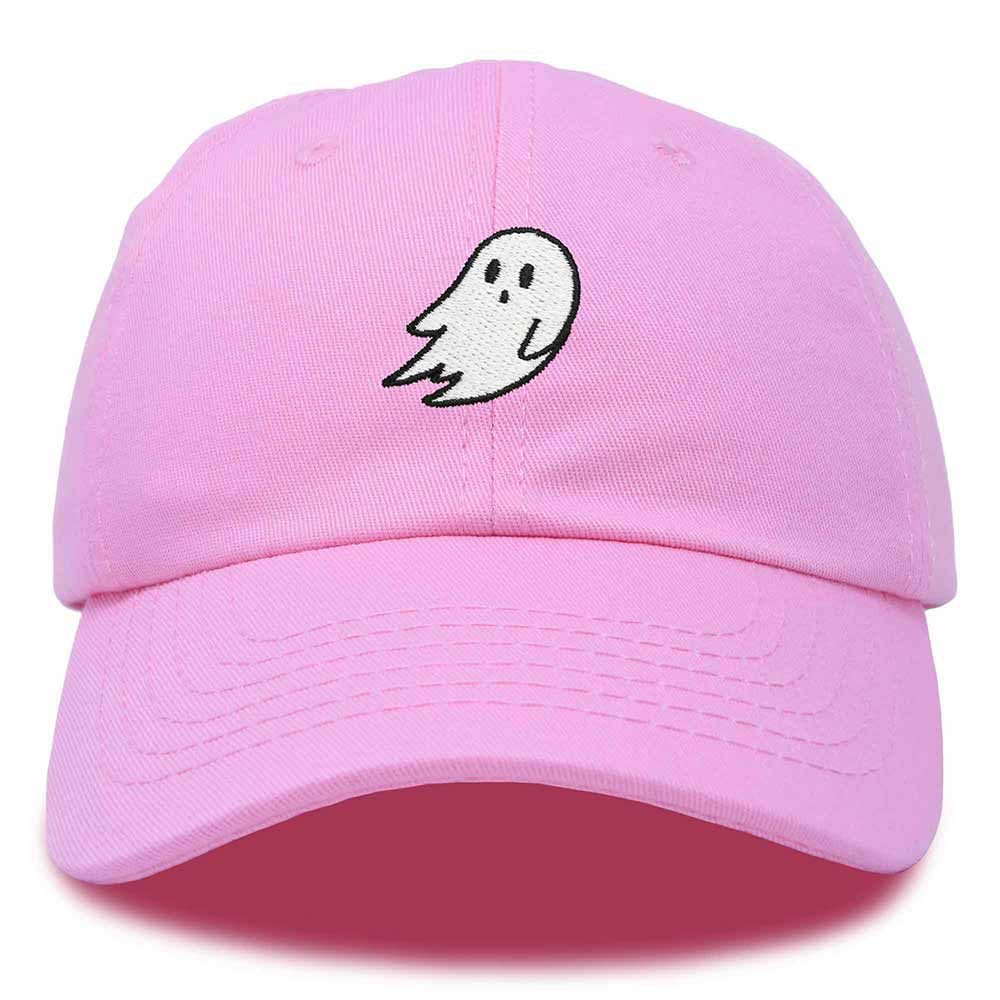 Dalix Ghost Embroidered Mens Womens Cotton Dad Hat Baseball Cap Adjustable in Light Pink