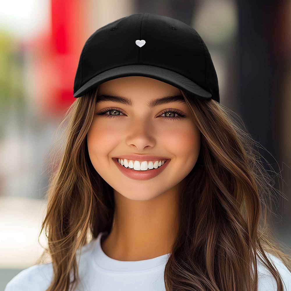 Dalix Lil Heart Embroidered Cotton Summer Outdoor Baseball Cap Dad Hat Womens in Black