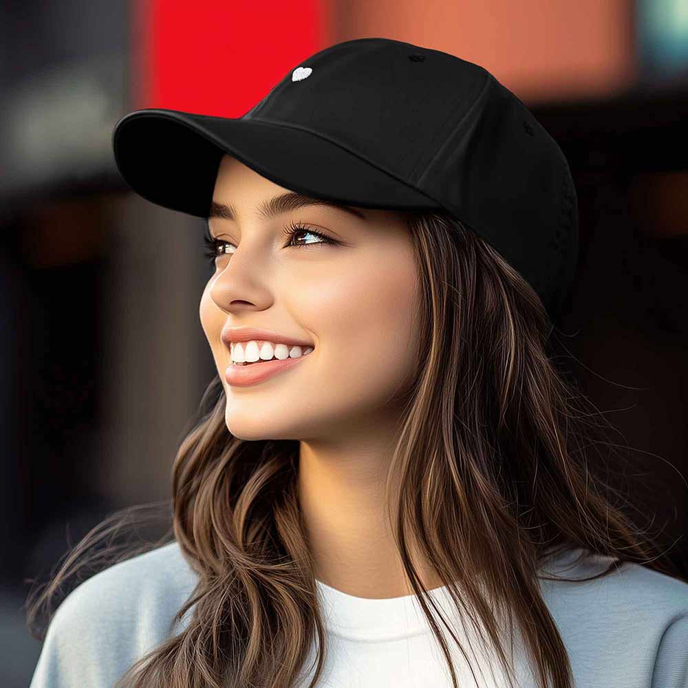 Dalix Lil Heart Embroidered Cotton Summer Outdoor Baseball Cap Dad Hat Womens in Black