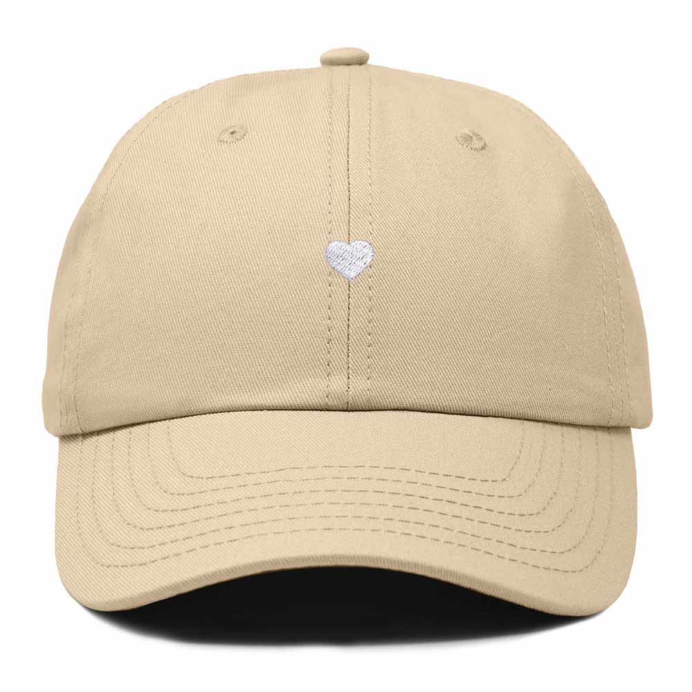 Dalix Lil Heart Embroidered Cotton Summer Outdoor Baseball Cap Dad Hat Womens in Khaki