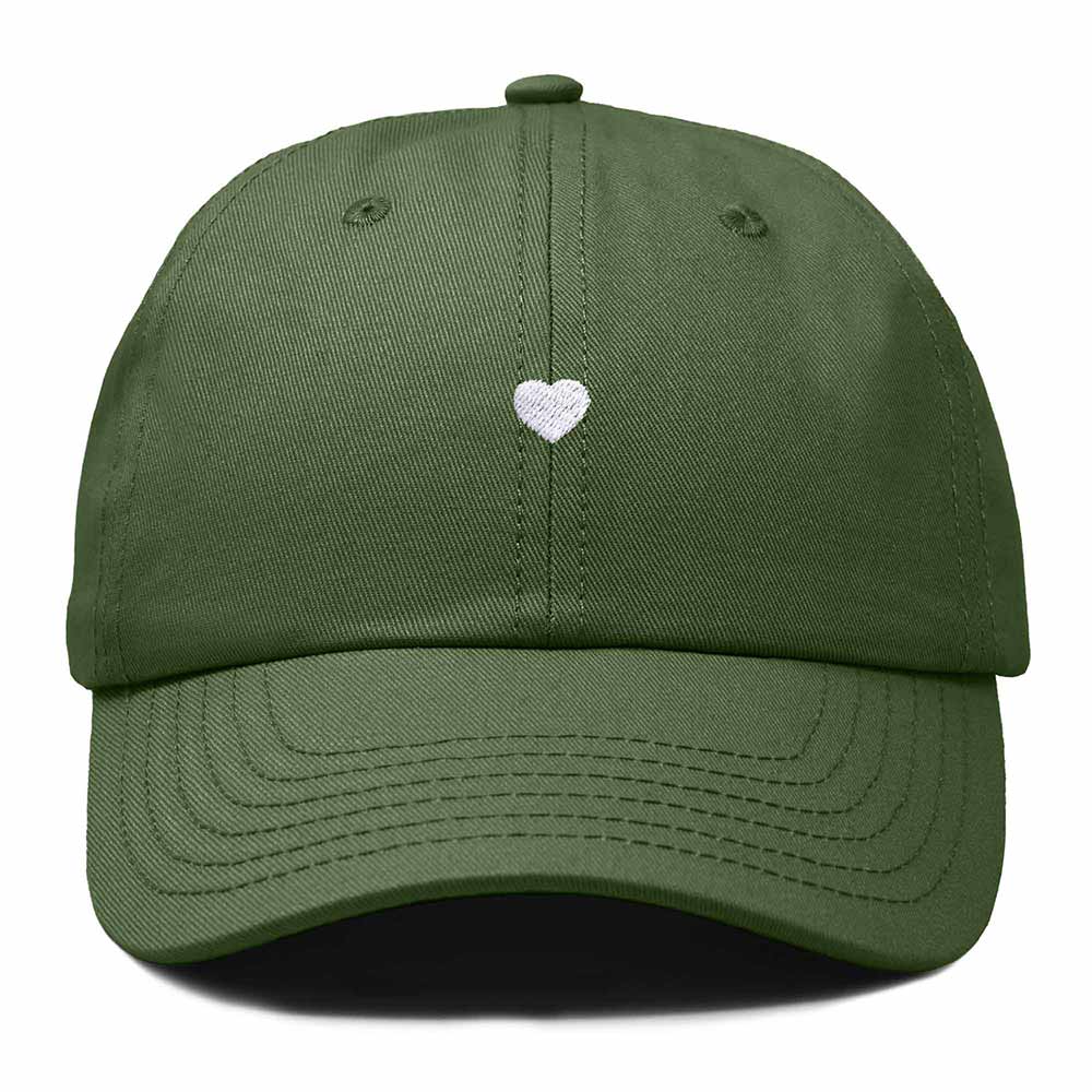 Dalix Lil Heart Embroidered Cotton Summer Outdoor Baseball Cap Dad Hat Womens in Olive
