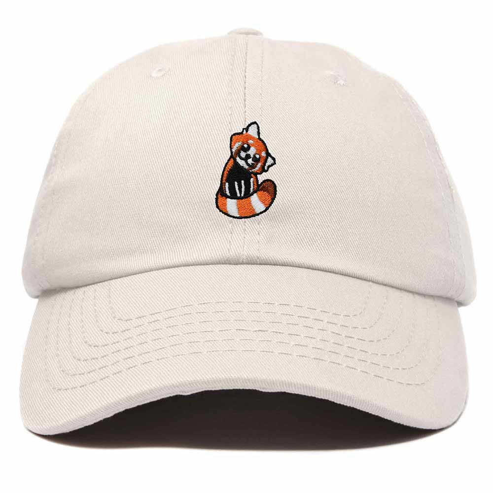 Dalix Red Panda Embroidered Cotton Dad Hat Cute Animal Adjustable Baseball Cap for Outdoor Style Womens in Beige