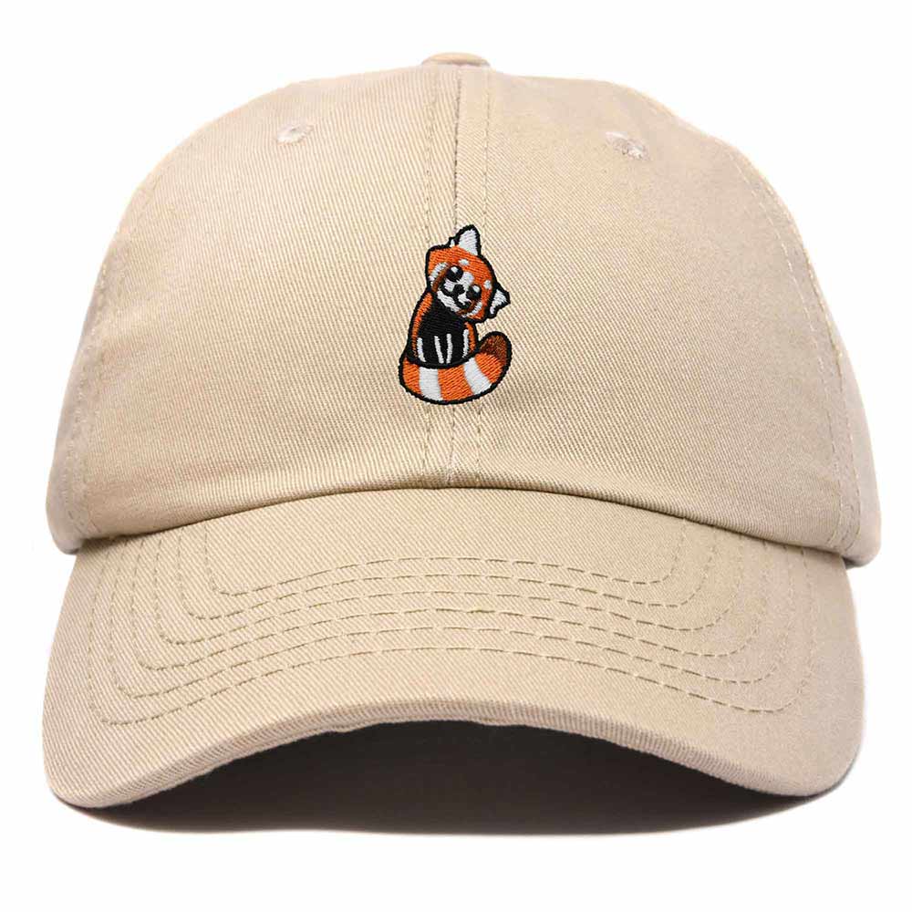 Dalix Red Panda Embroidered Cotton Dad Hat Cute Animal Adjustable Baseball Cap for Outdoor Style Womens in Khaki
