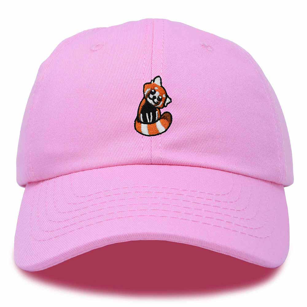 Dalix Red Panda Embroidered Cotton Dad Hat Cute Animal Adjustable Baseball Cap for Outdoor Style Womens in Light Pink