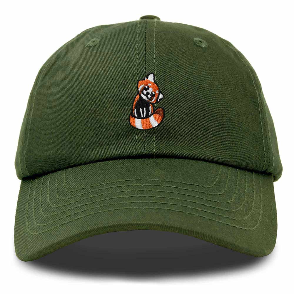 Dalix Red Panda Embroidered Cotton Dad Hat Cute Animal Adjustable Baseball Cap for Outdoor Style Womens in Olive