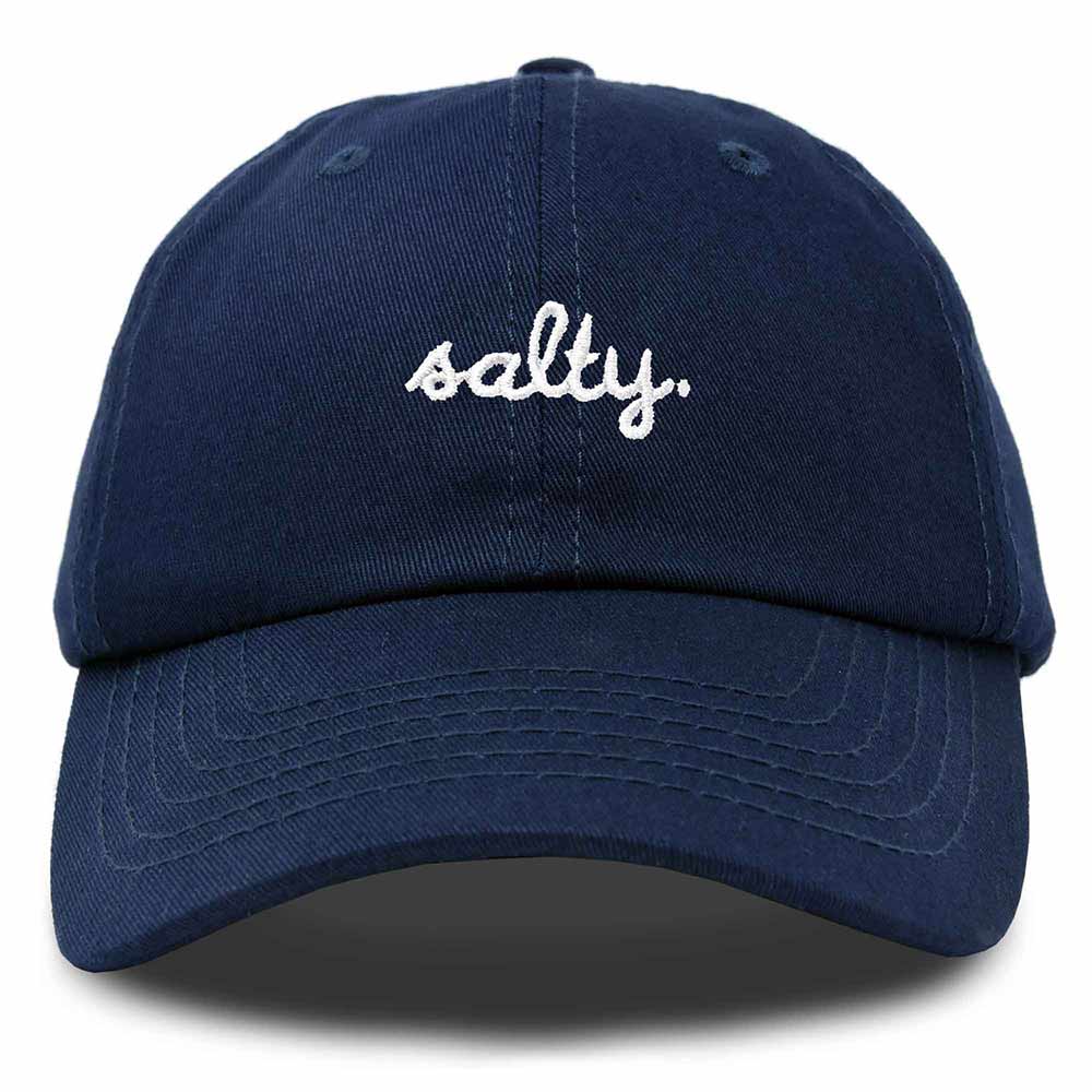 Dalix Salty Embroidered Cotton Beach Baseball Cap Adjustable Dad Hat Womens in Navy Blue