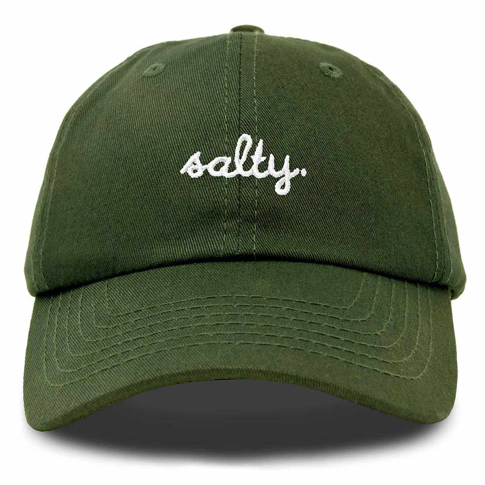 Dalix Salty Embroidered Cotton Beach Baseball Cap Adjustable Dad Hat Womens in Olive