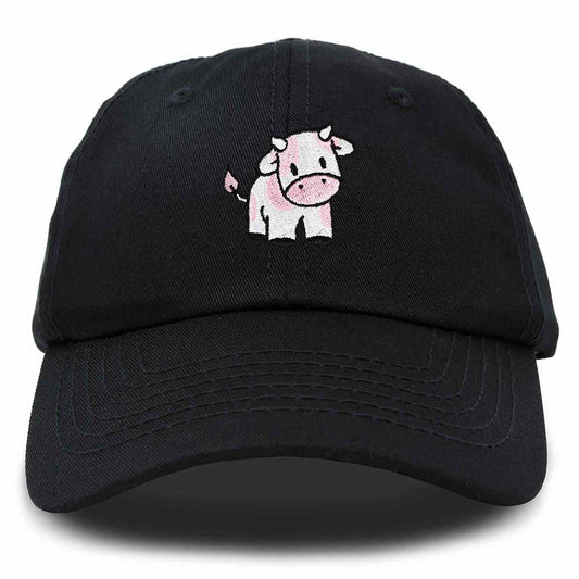 Dalix Strawberry Cow Embroidered Womens Cotton Dad Hat Baseball Cap in Black