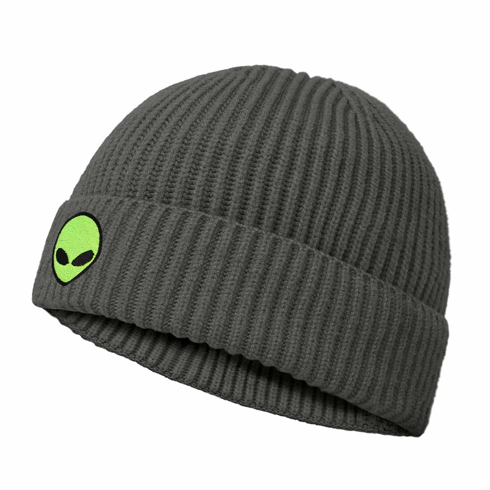 Dalix Alien Fisherman Beanie Hat Winter Knit Cuffed Watch Cap Mens in Asphalt Gray
