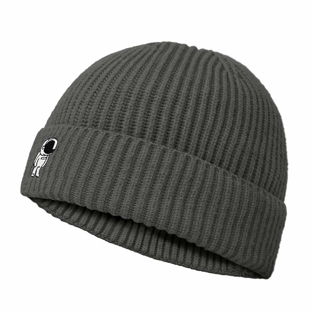 Dalix Astronaut Fisherman Beanie Hat Winter Knit Cuffed Watch Cap Mens in Asphalt Gray