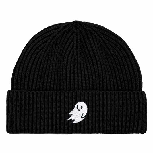 Dalix Ghost Embroidered Beanie Hat Knit Cap Cold Weather Womens in Black