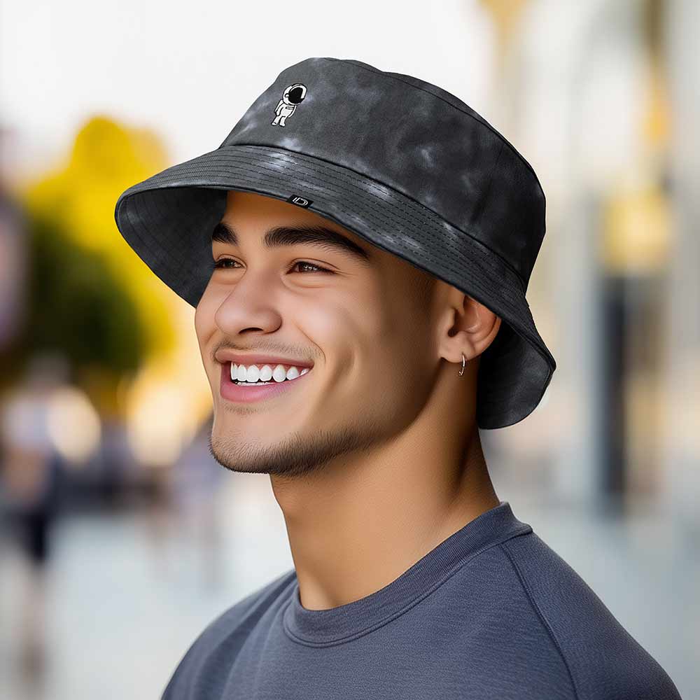 Dalix Astronaut Tie Dye Bucket Hat Cotton Embroidery Casual Outdoor Style Mens in Tie Dye Black M Medium