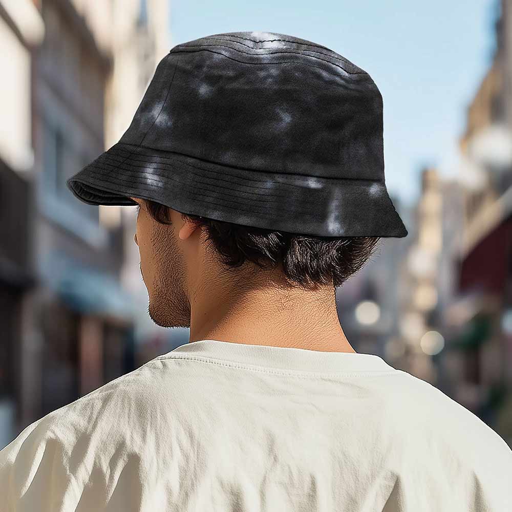 Dalix Astronaut Tie Dye Bucket Hat Cotton Embroidery Casual Outdoor Style Mens in Tie Dye Black M Medium