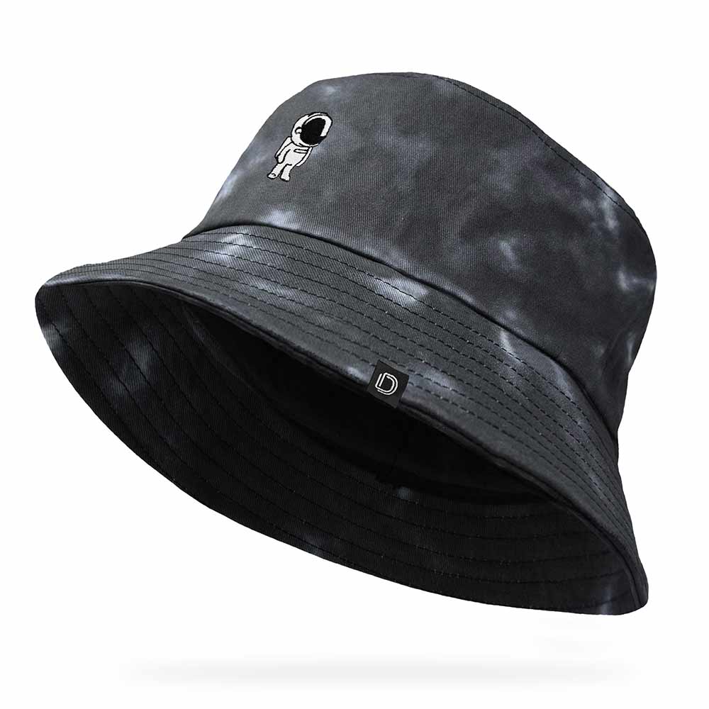 Dalix Astronaut Tie Dye Bucket Hat Cotton Embroidery Casual Outdoor Style Mens in Tie Dye Black M Medium