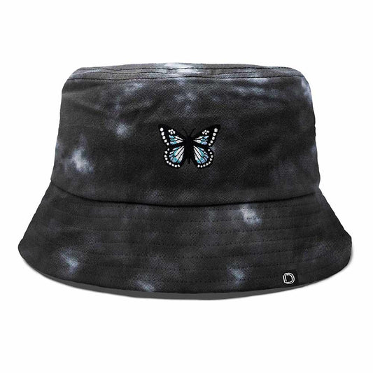 Dalix Butterfly Tie Dye Bucket Hat Cotton Embroidery Casual Outdoor Style Womens in Tie Dye Black M Medium