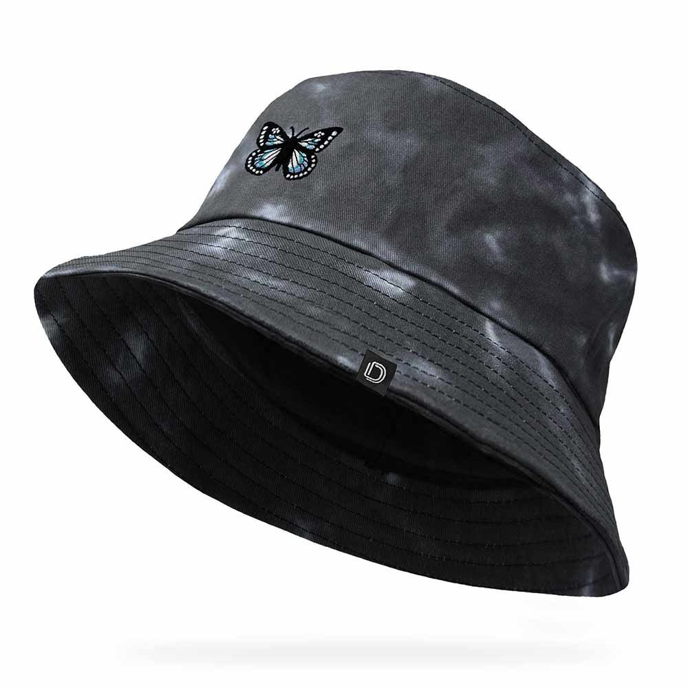 Dalix Butterfly Tie Dye Bucket Hat Cotton Embroidery Casual Outdoor Style Womens in Tie Dye Black M Medium