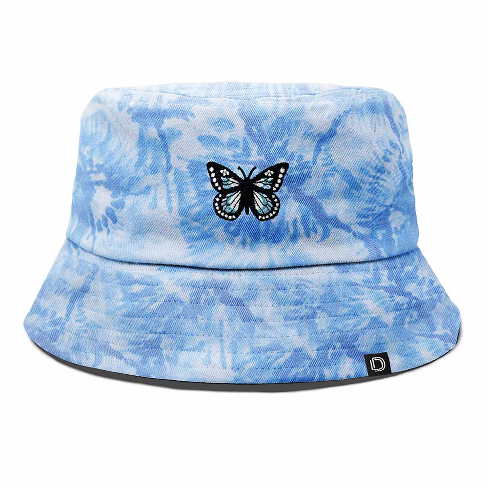 Dalix Butterfly Tie Dye Bucket Hat Cotton Embroidery Casual Outdoor Style Womens in Tie Dye Blue M Medium