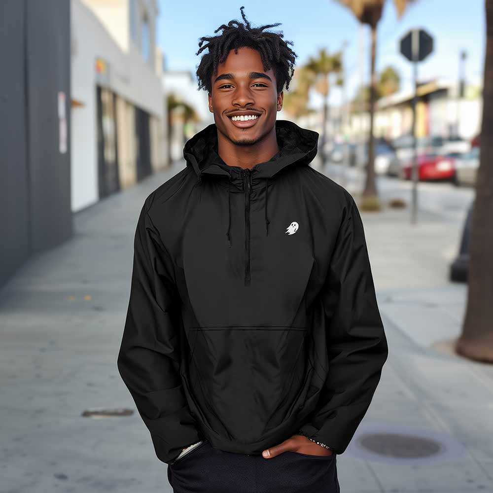 Dalix Ghost Pullover Jacket Lightweight Windbreaker Outdoor Running Breathable Hiking Travel Mens in Black 2XL XX-Large
