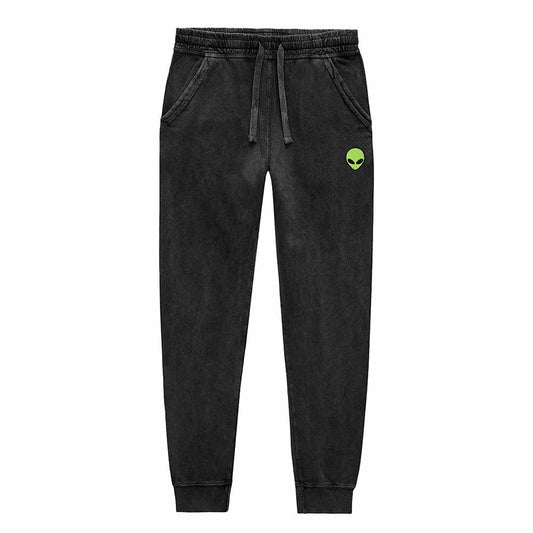 Dalix Alien Embroidered Washed Jogger Pant Soft Fleece Relaxed Fit Lounge Mens in Black 2XL XX-Large
