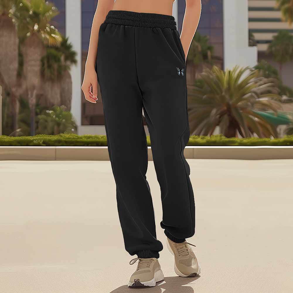 Dalix Butterfly Embroidered Sweatpant Heavy Weight Fleece Relaxed Fit Lounge Womens in Black S Small