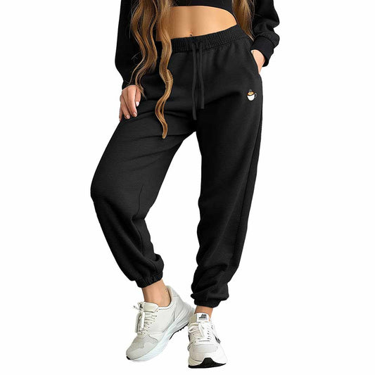 Dalix Cappuccino Embroidered Jogger Pant Soft Fleece Relaxed Fit Lounge Womens in Black 2XL XX-Large