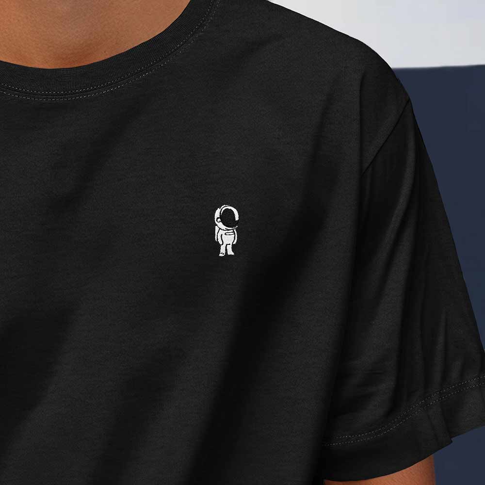 Dalix Astronaut Relaxed Heavy Cotton Short Sleeve Summer Tee Mens in Black S Small