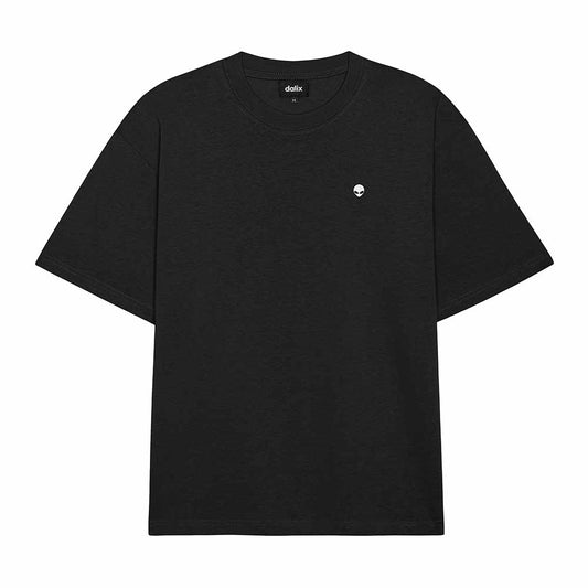 Dalix Lil Alien Relaxed Heavy Cotton Short Sleeve Summer Tee Mens in Black S Small