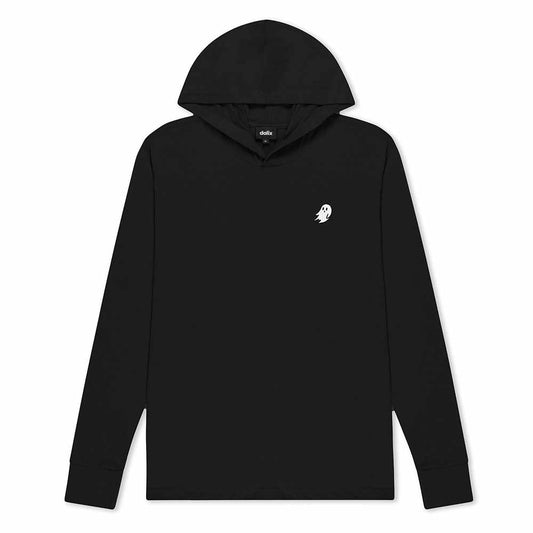 Dalix Mens Ghost Hooded Long Sleeve Jersey T Shirt Lightweight Casual Tee in Black S Small