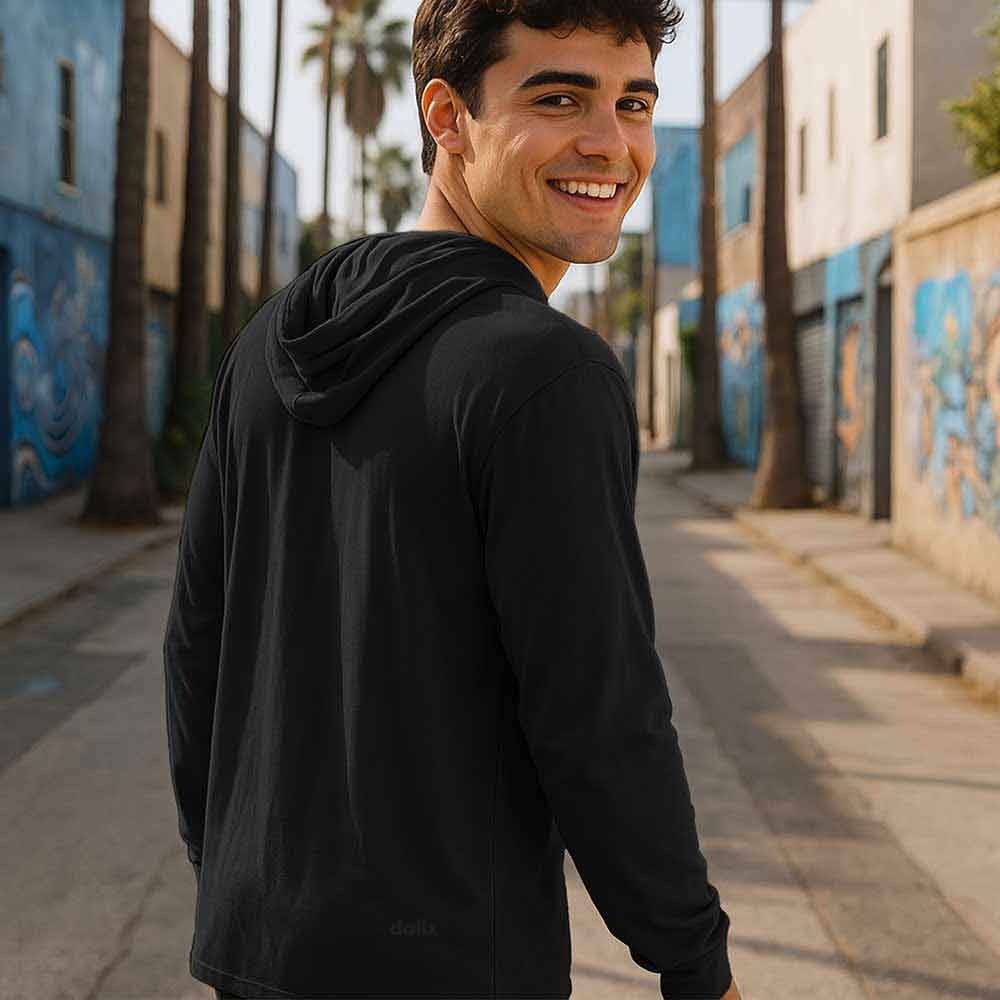 Dalix Mens Ghost Hooded Long Sleeve Jersey T Shirt Lightweight Casual Tee in Black S Small