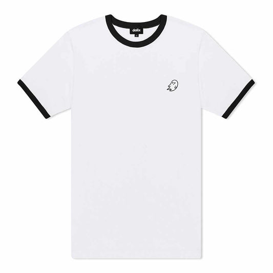 Dalix Mens Ghost Jersey Ringer Tee Short Sleeve Spring Summer in White Black S Small