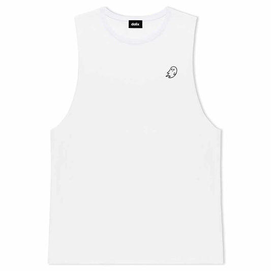 Dalix Ghost Lightweight Cotton Tank Top Sleeveless Shirt Relaxed Fit Breathable Soft Casual Everyday Wear Mens in White S Small