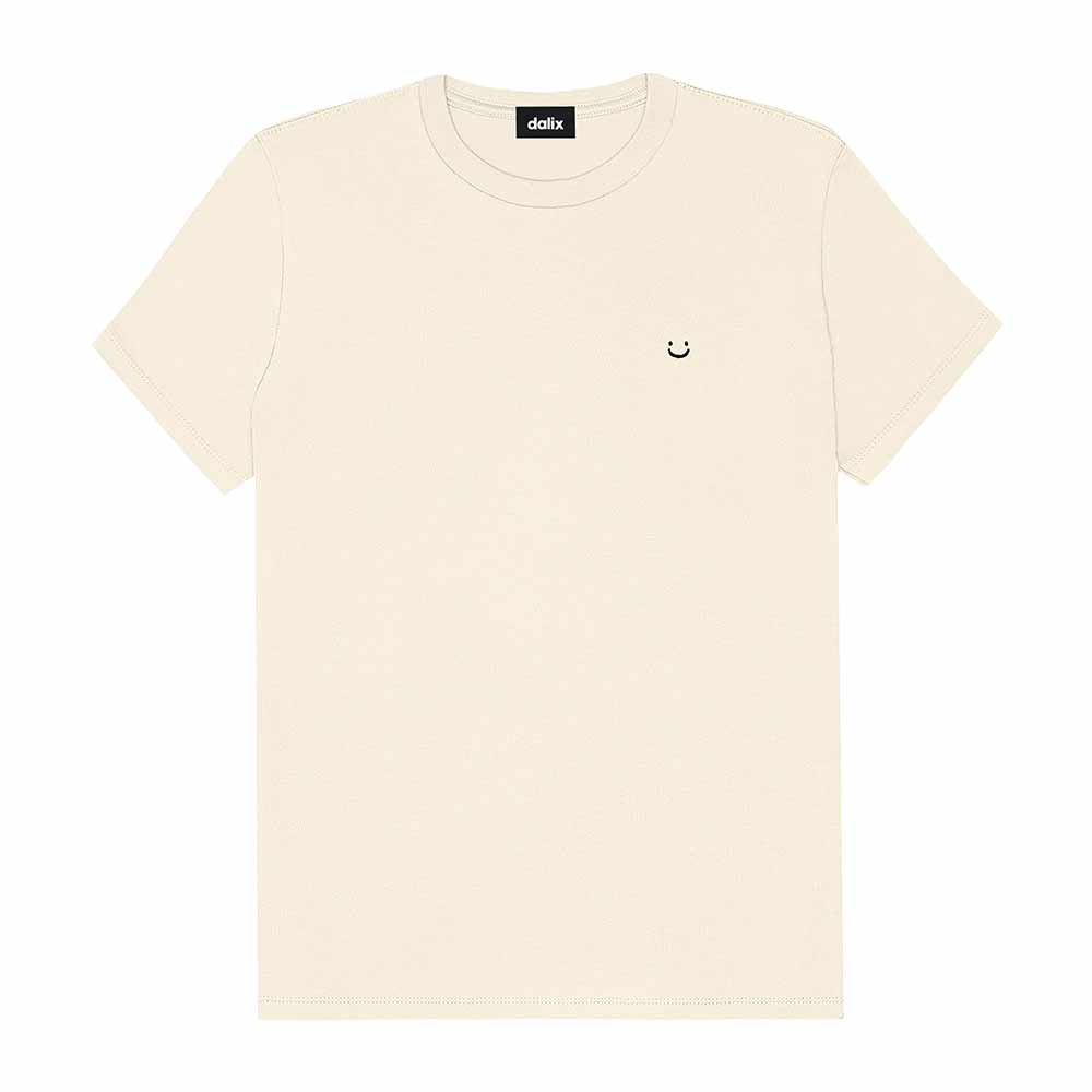 Dalix Lil Smile Face Embroidered Lightweight Relaxed Jersey Tee Summer Cute Short Sleeve T Shirt Womens in Natural 2XL XX-Large