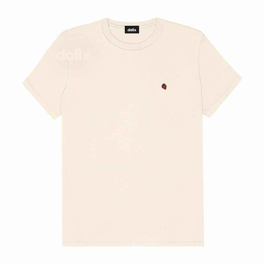 Dalix Lil Strawberry Cotton Tee Short Sleeve Soft Jersey Shirt Fruit Cute Womens in Natural 2XL XX-Large