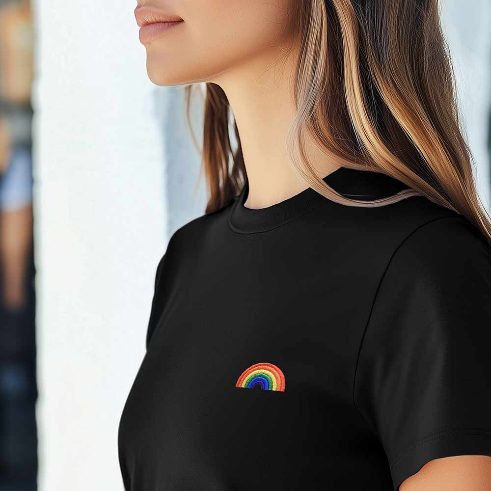 Dalix Rainbow Embroidered Lightweight Relaxed Jersey Tee Summer Cute Positive Womens in Black 2XL XX-Large