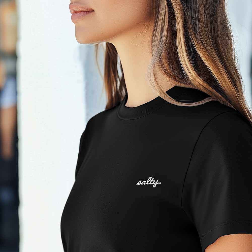 Dalix Salty Embroidery Cotton Tee Short Sleeve Casual Shirt Spring Summer Everyday Womens in Black 2XL XX-Large