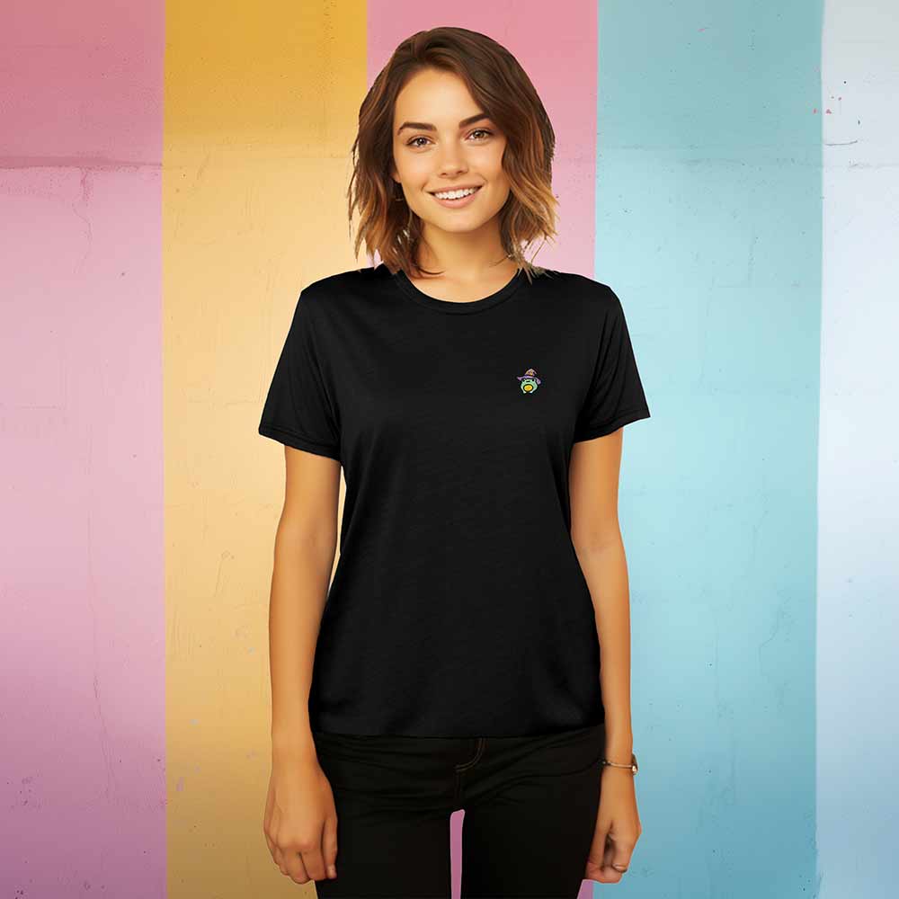 Dalix Sorcerer Frog Embroidered Cotton Relaxed Short Sleeve Tee T Shirt Womens in Black 2XL XX-Large