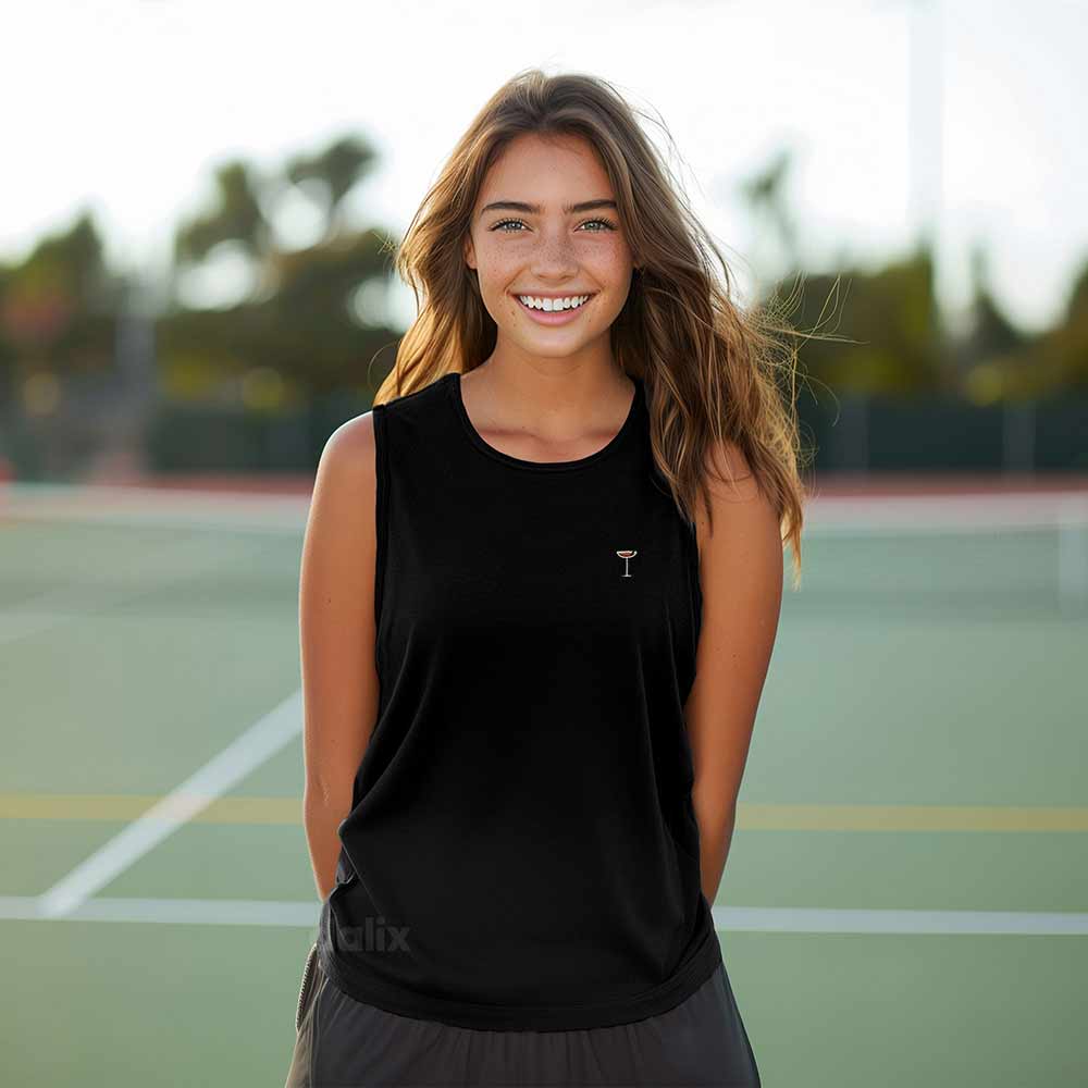 Dalix Espresso Martini Embroidered Muscle Tank Cotton Soft Outdoor Summer Womens in Black 2XL XX-Large