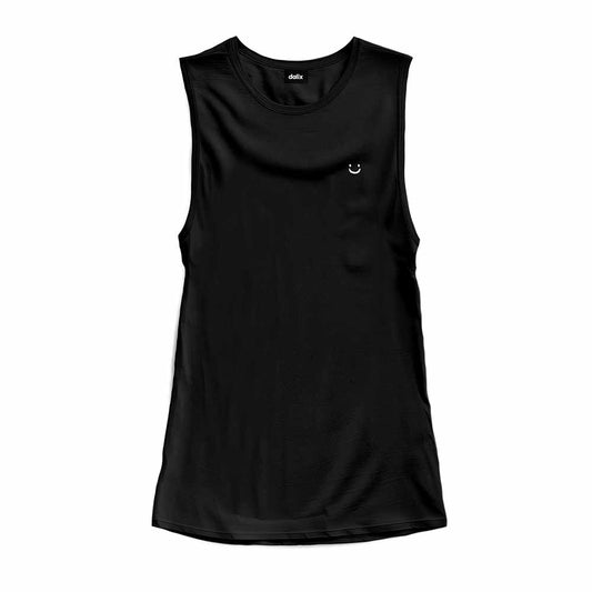 Dalix Lil Smile Embroidered Muscle Tank Cotton Soft Outdoor Summer Womens in Black 2XL XX-Large