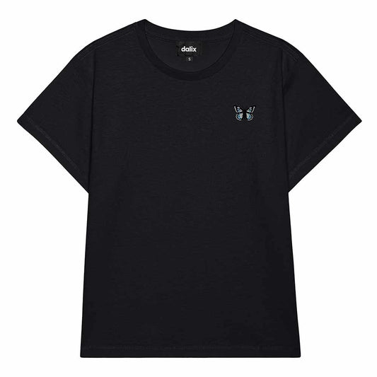 Dalix Butterfly Cropped Tee Lightweight High Waisted Short Sleeve Summer Shirt Womens in Black S Small