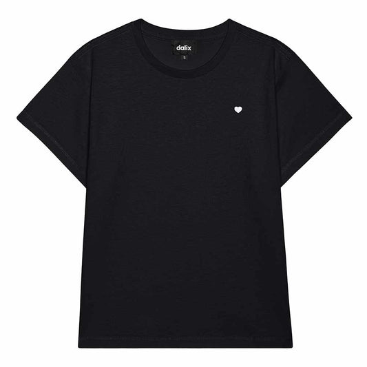 Dalix Lil Heart Cropped Tee Lightweight High Waisted Short Sleeve Summer Shirt Womens in Black S Small