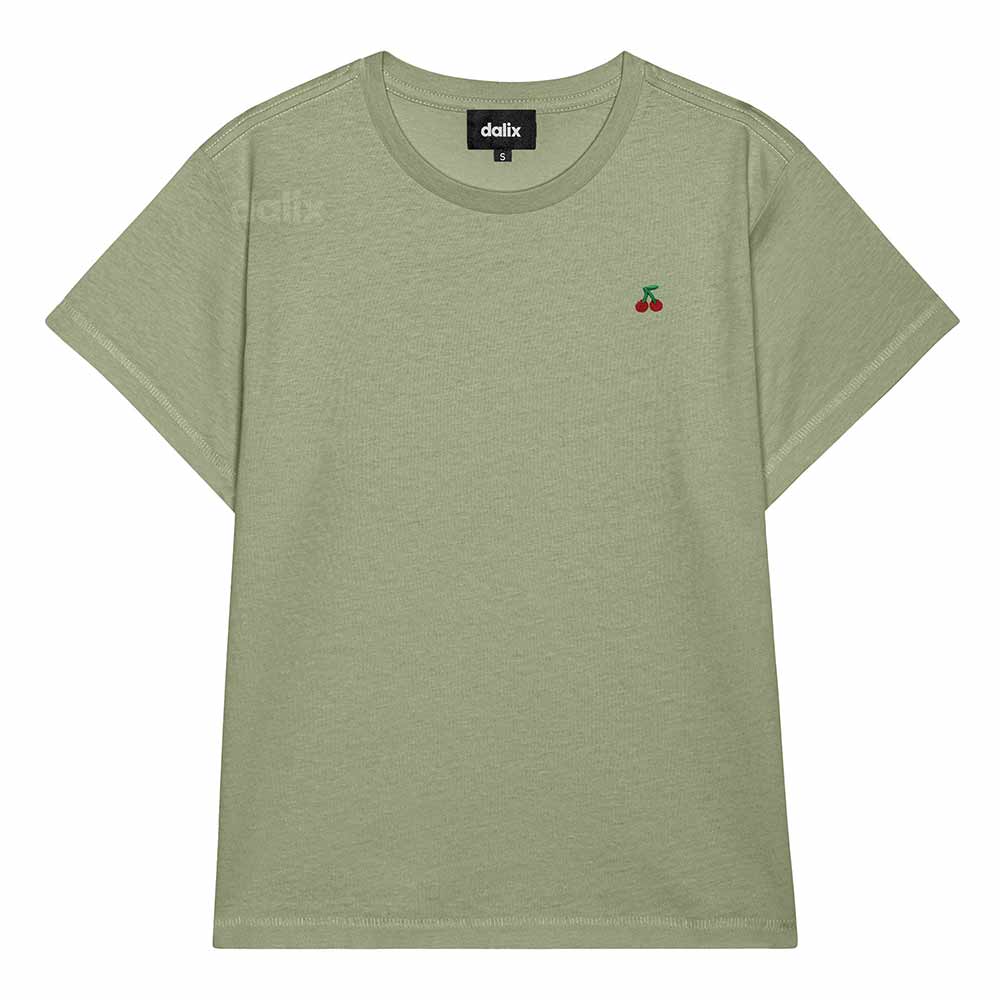 Dalix Lil Cherry Cropped Tee Lightweight High Waisted Short Sleeve Summer Shirt Womens in Artichoke S Small