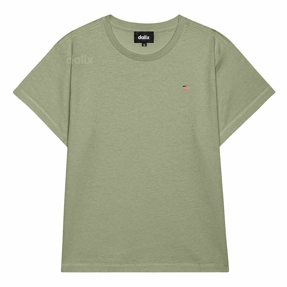 Dalix Lil Peach Cropped Tee Lightweight High Waisted Short Sleeve Summer Shirt Womens in Artichoke S Small
