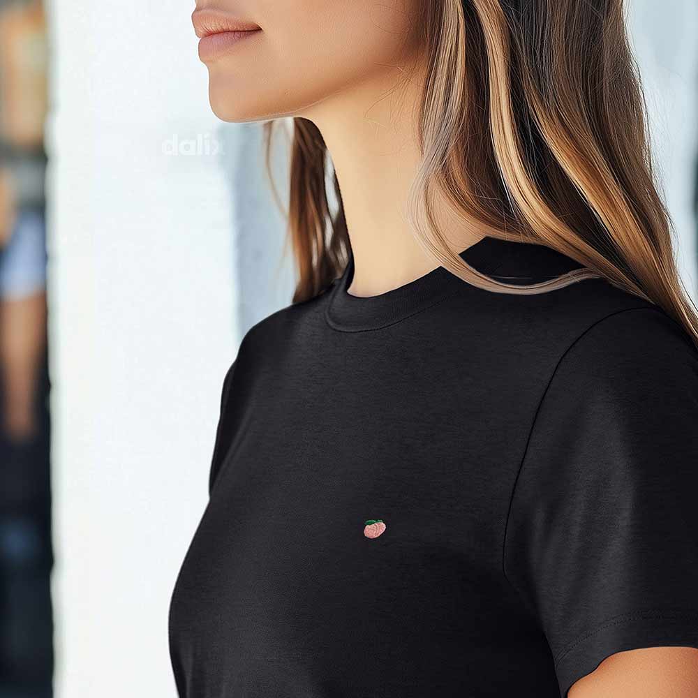 Dalix Lil Peach Cropped Tee Lightweight High Waisted Short Sleeve Summer Shirt Womens in Black S Small