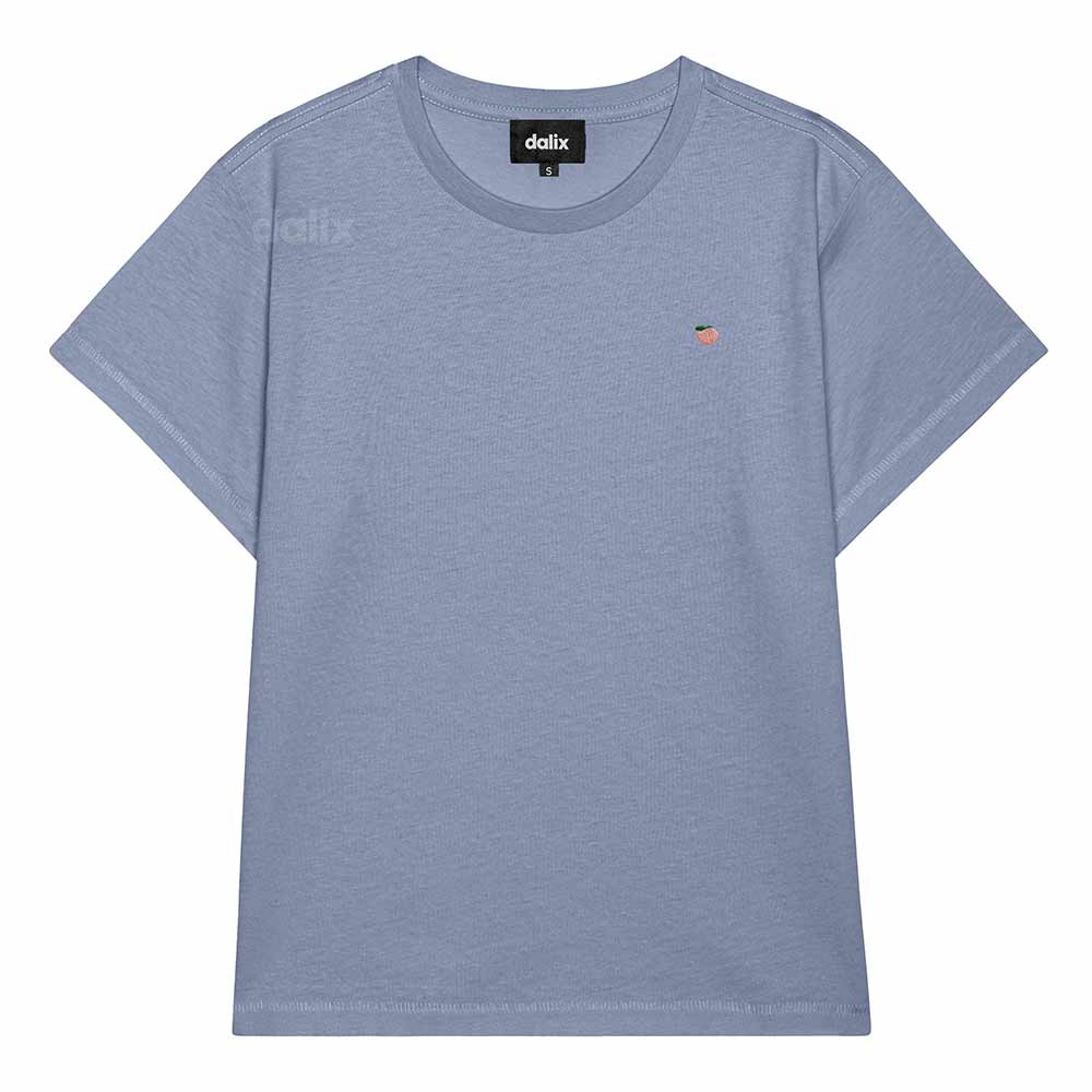 Dalix Lil Peach Cropped Tee Lightweight High Waisted Short Sleeve Summer Shirt Womens in Blue Haze S Small