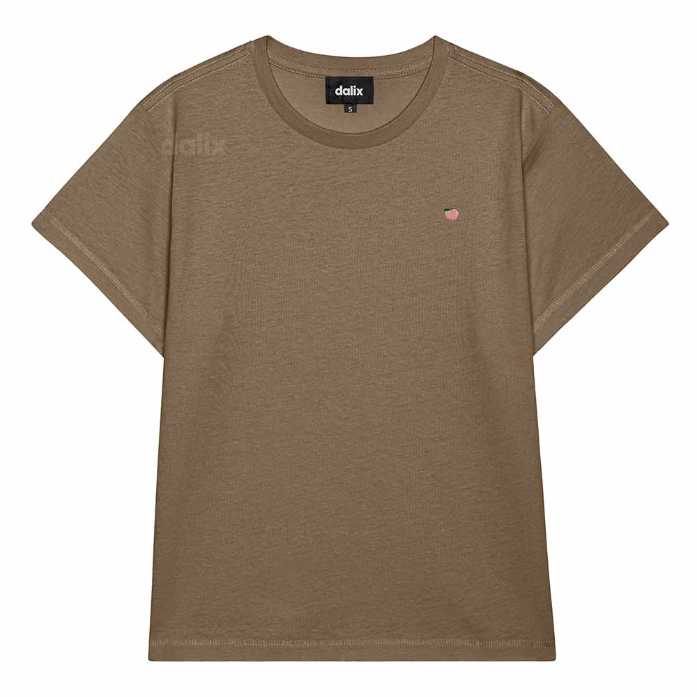 Dalix Lil Peach Cropped Tee Lightweight High Waisted Short Sleeve Summer Shirt Womens in Latte S Small